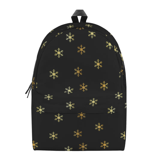 Black And Gold Snowflake Pattern Print Backpack