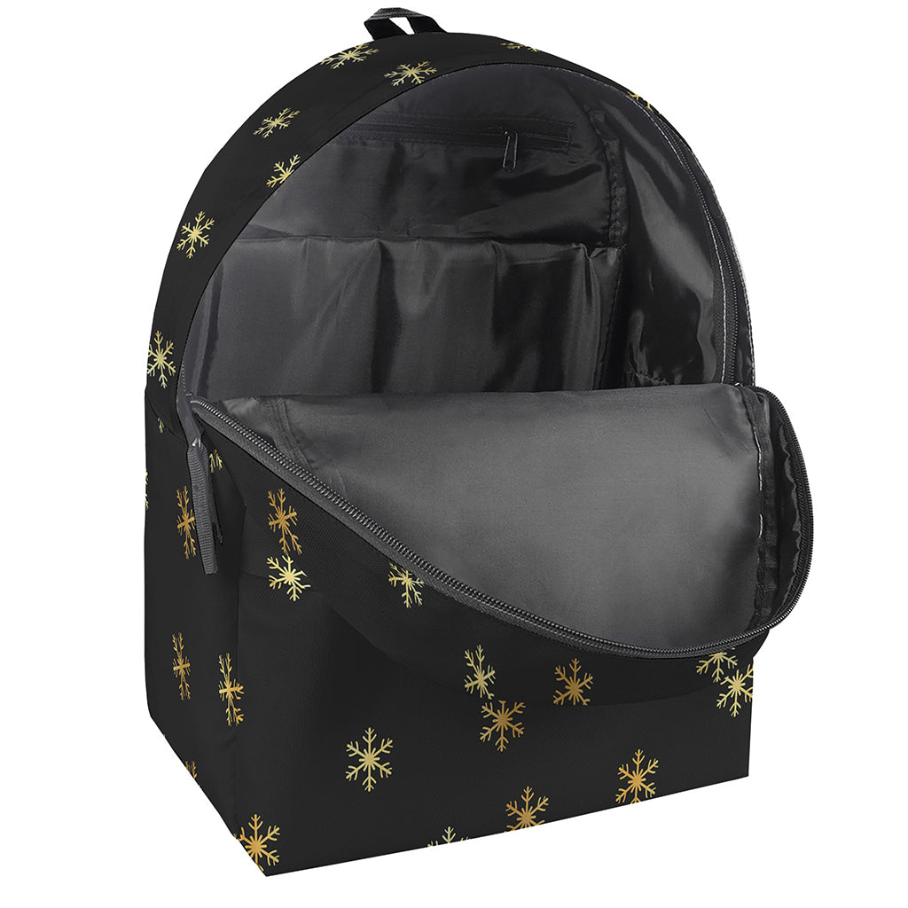 Black And Gold Snowflake Pattern Print Backpack