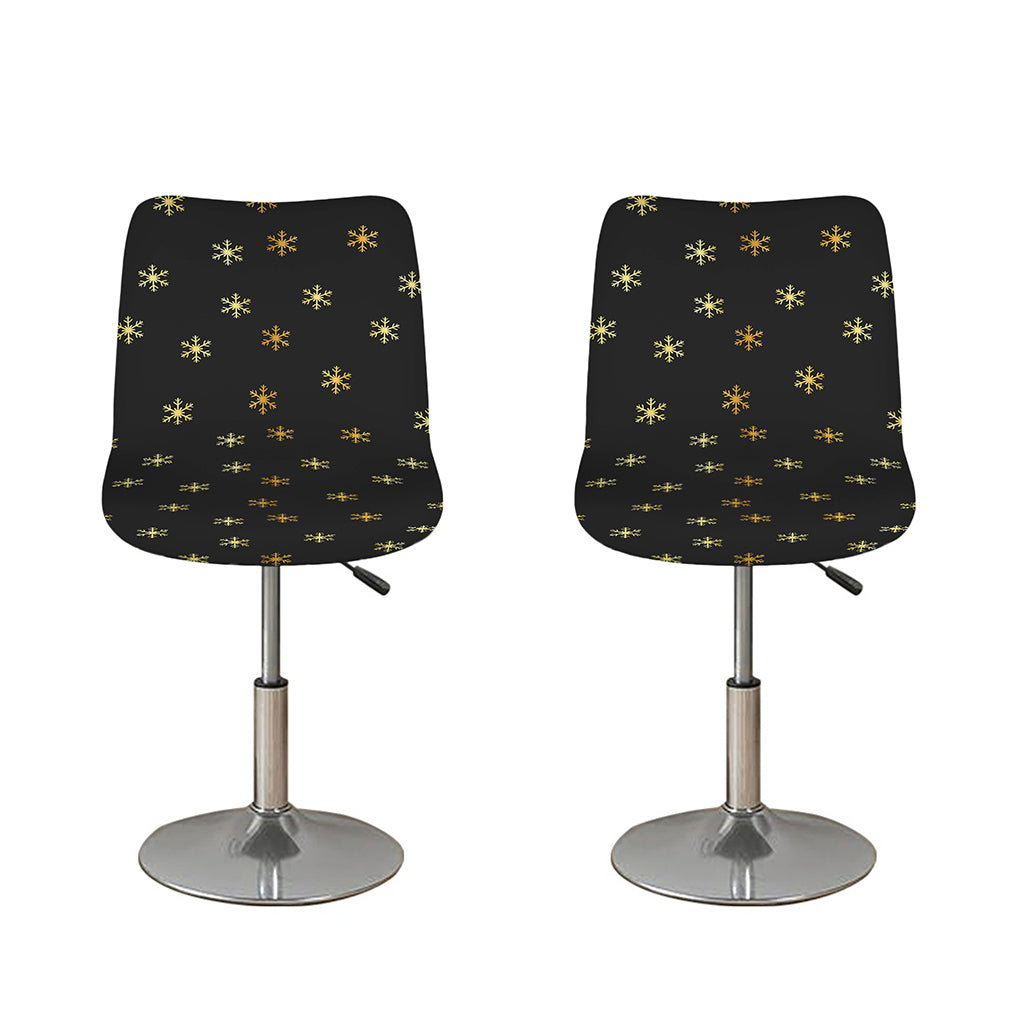 Black And Gold Snowflake Pattern Print Bar Stool Covers