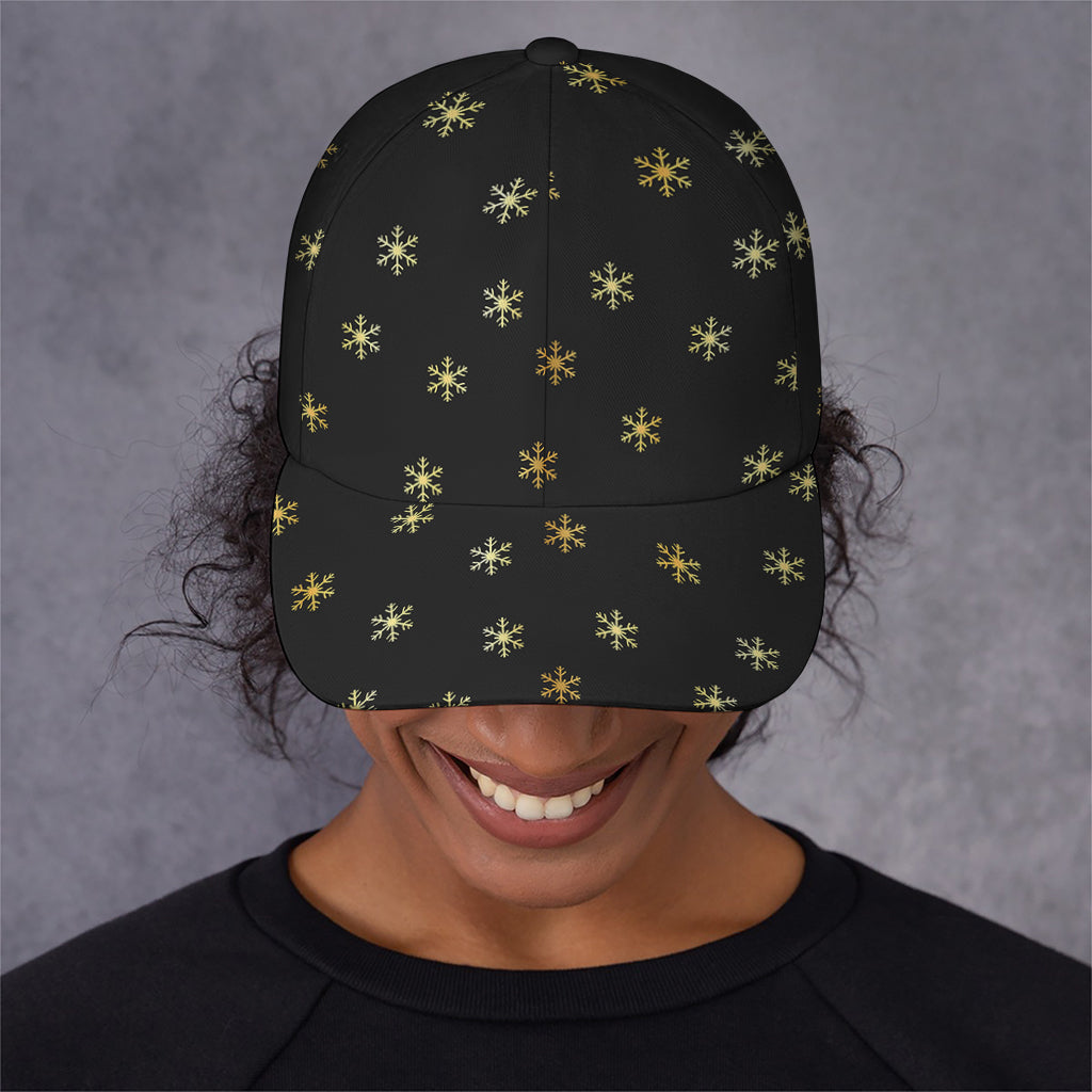 Black And Gold Snowflake Pattern Print Baseball Cap