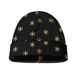 Black And Gold Snowflake Pattern Print Beanie