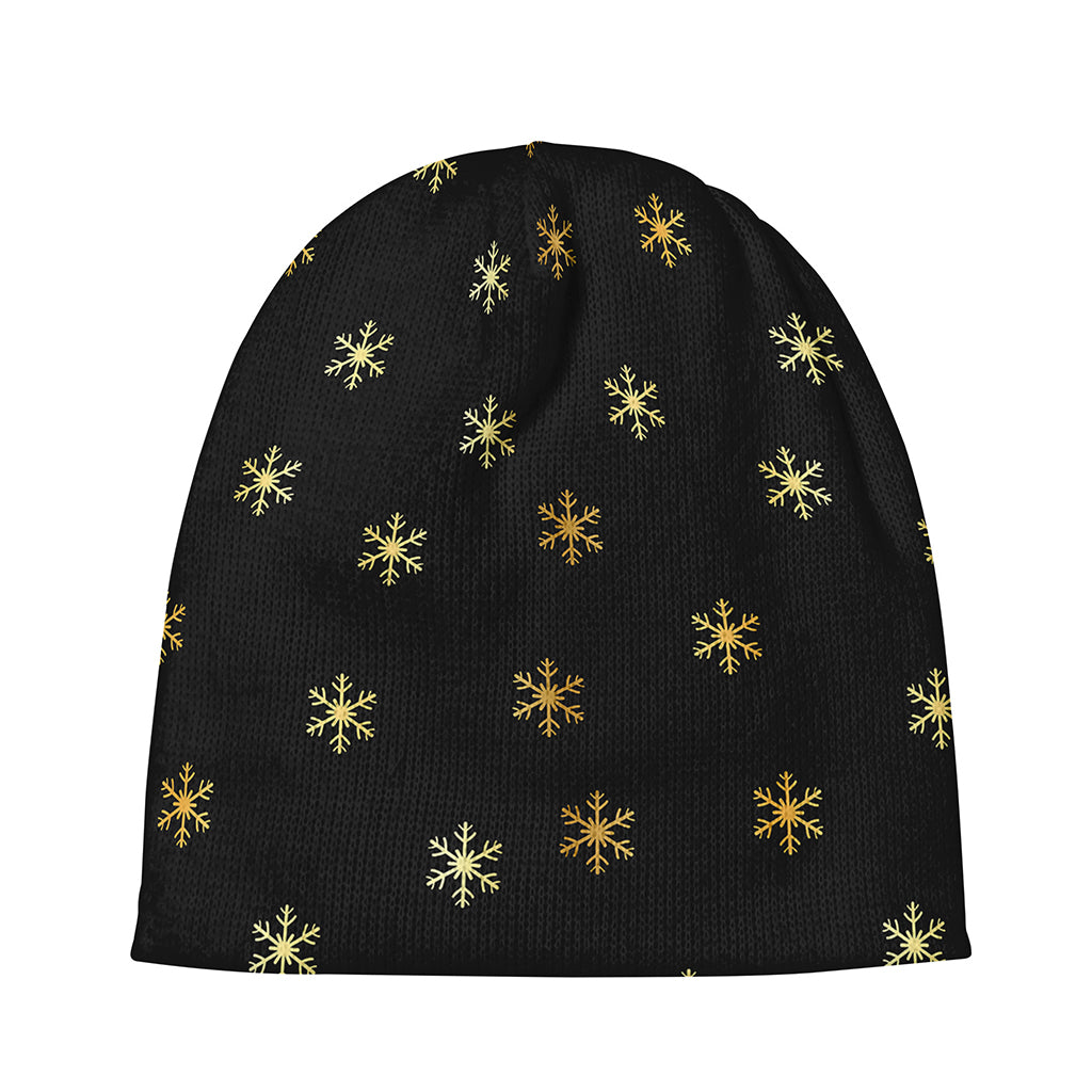 Black And Gold Snowflake Pattern Print Beanie