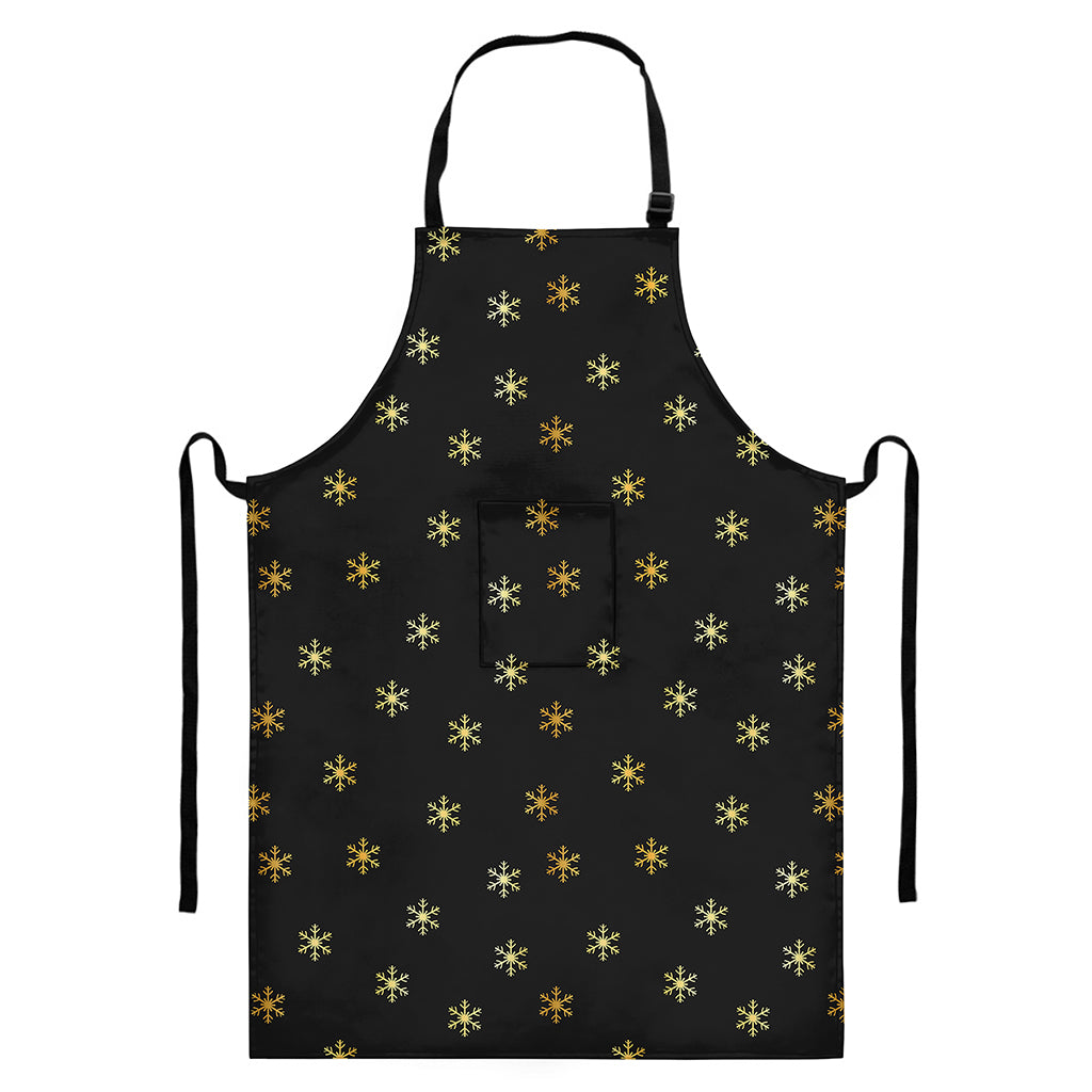 Black And Gold Snowflake Pattern Print Bib Apron With Pocket