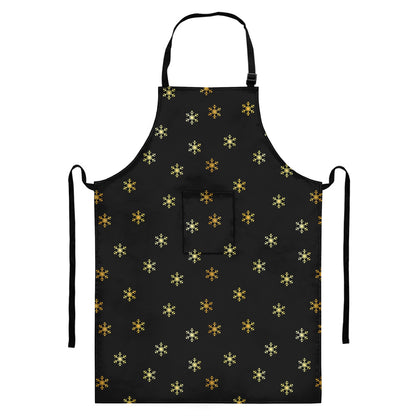 Black And Gold Snowflake Pattern Print Bib Apron With Pocket