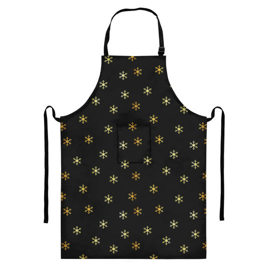 Black And Gold Snowflake Pattern Print Bib Apron With Pocket