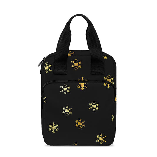 Black And Gold Snowflake Pattern Print Bible Tote Bag