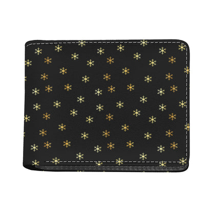 Black And Gold Snowflake Pattern Print Bifold Wallet