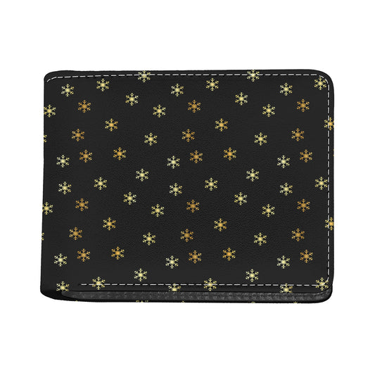 Black And Gold Snowflake Pattern Print Bifold Wallet