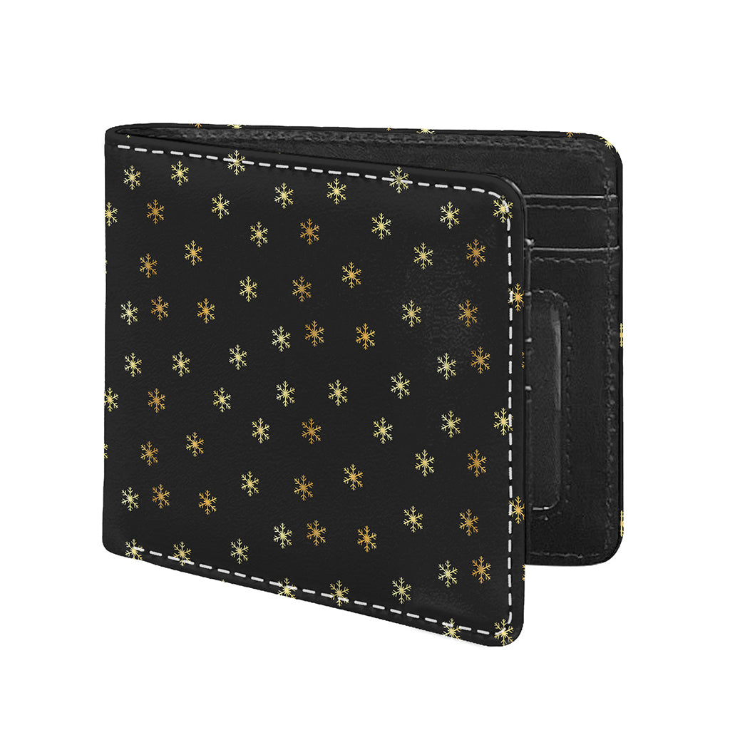 Black And Gold Snowflake Pattern Print Bifold Wallet