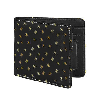 Black And Gold Snowflake Pattern Print Bifold Wallet