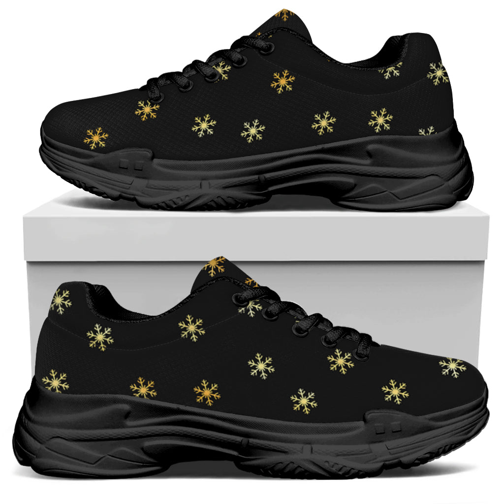 Black And Gold Snowflake Pattern Print Black Chunky Shoes