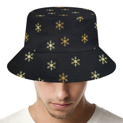 Black And Gold Snowflake Pattern Print Bucket Hat