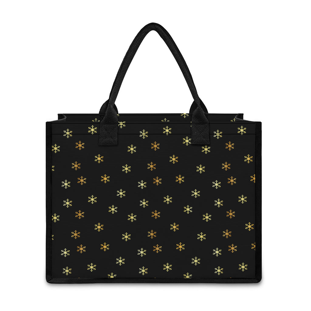 Black And Gold Snowflake Pattern Print Canvas Tote Bag