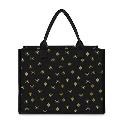 Black And Gold Snowflake Pattern Print Canvas Tote Bag
