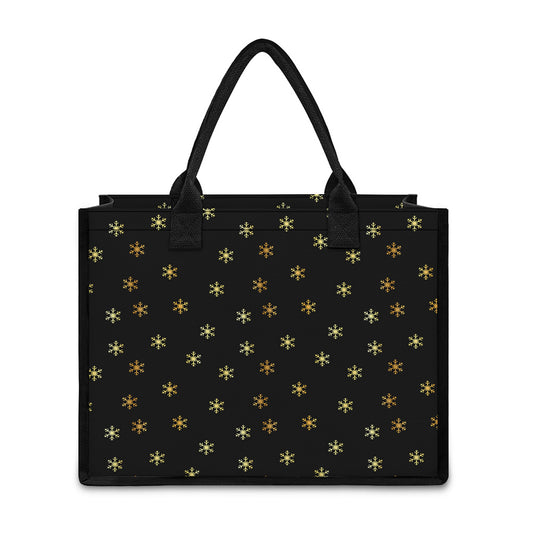 Black And Gold Snowflake Pattern Print Canvas Tote Bag