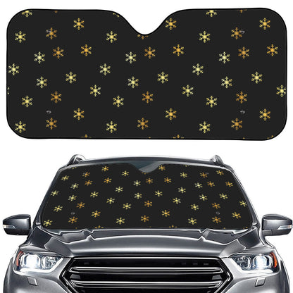 Black And Gold Snowflake Pattern Print Car Windshield Sun Shade