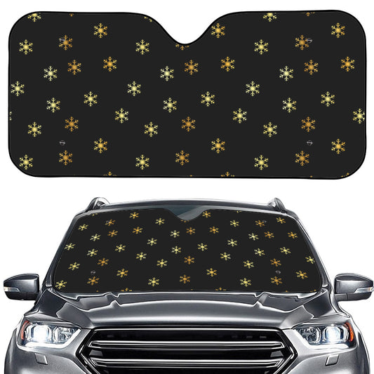 Black And Gold Snowflake Pattern Print Car Windshield Sun Shade