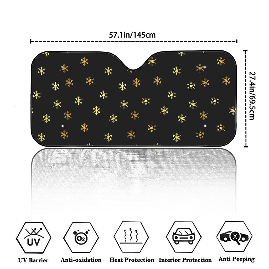 Black And Gold Snowflake Pattern Print Car Windshield Sun Shade