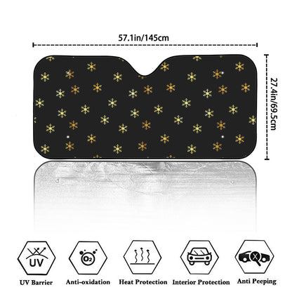 Black And Gold Snowflake Pattern Print Car Windshield Sun Shade