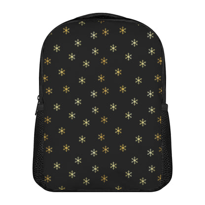 Black And Gold Snowflake Pattern Print Casual Backpack