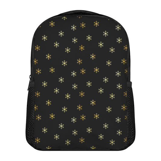 Black And Gold Snowflake Pattern Print Casual Backpack