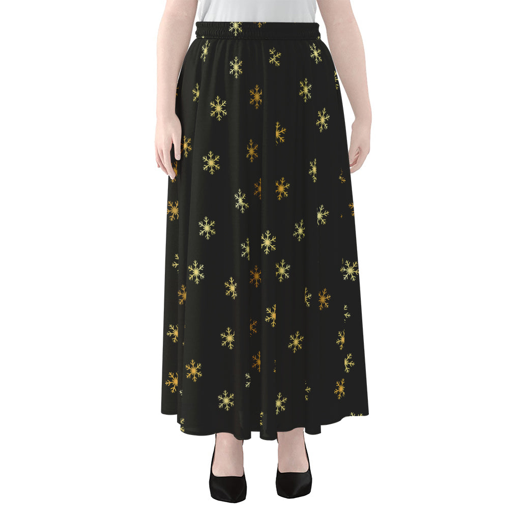Black And Gold Snowflake Pattern Print Chiffon Maxi Skirt