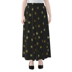 Black And Gold Snowflake Pattern Print Chiffon Maxi Skirt