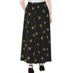 Black And Gold Snowflake Pattern Print Chiffon Maxi Skirt