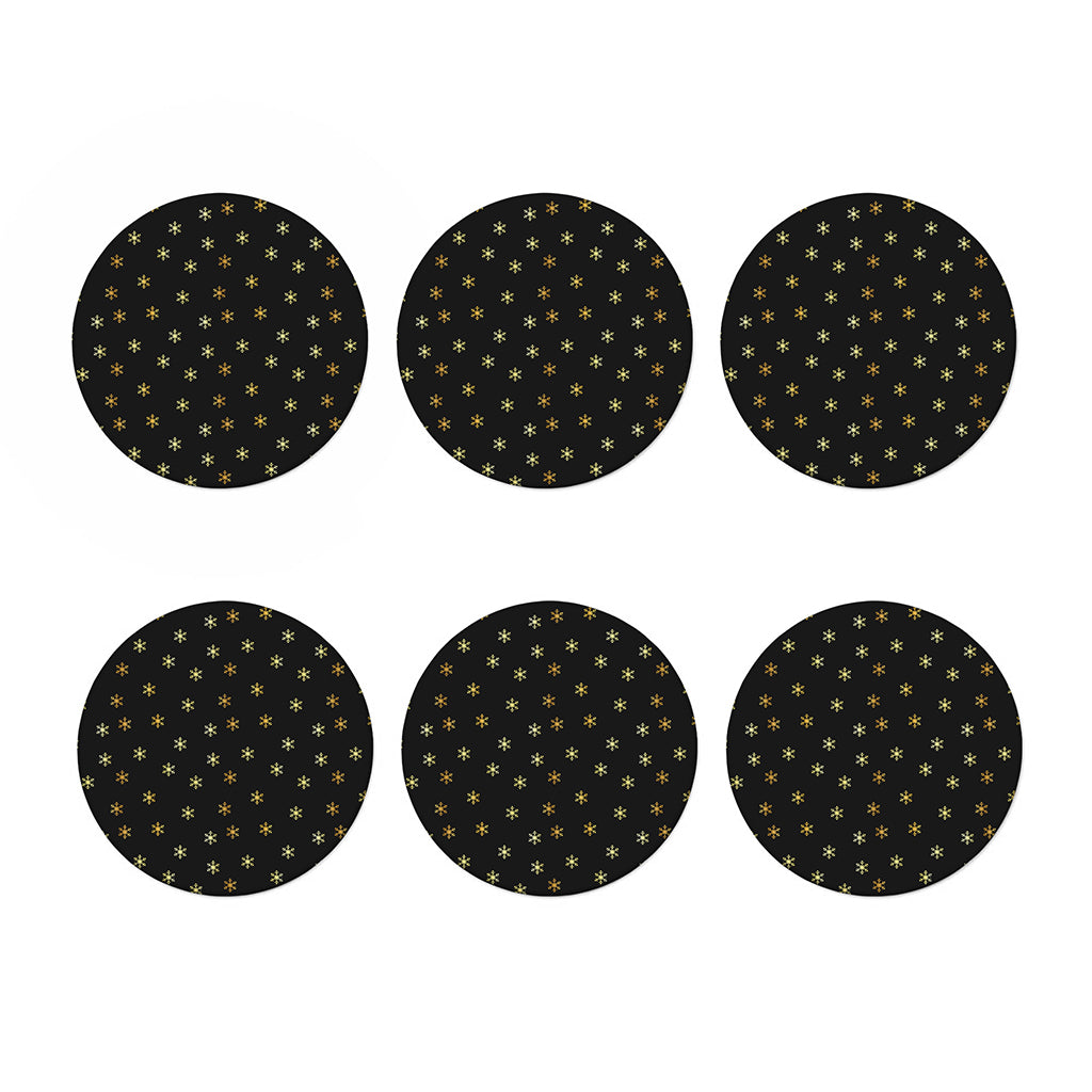 Black And Gold Snowflake Pattern Print Coaster Set