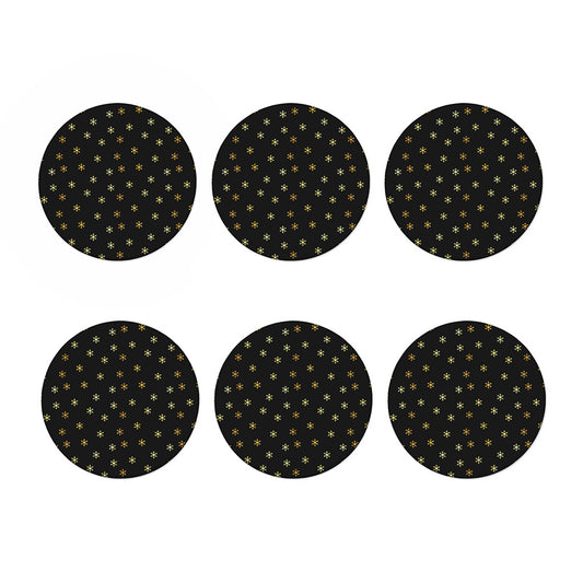 Black And Gold Snowflake Pattern Print Coaster Set