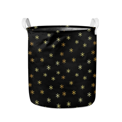 Black And Gold Snowflake Pattern Print Collapsible Laundry Basket