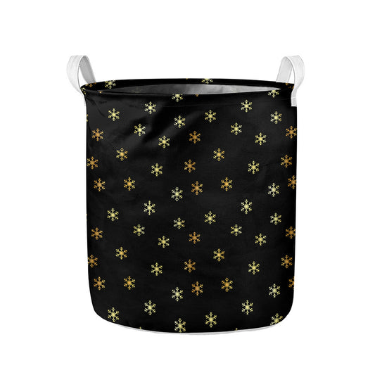 Black And Gold Snowflake Pattern Print Collapsible Laundry Basket