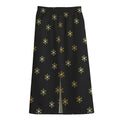 Black And Gold Snowflake Pattern Print Cotton Front Slit Maxi Skirt
