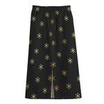 Black And Gold Snowflake Pattern Print Cotton Front Slit Maxi Skirt