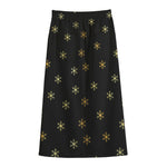 Black And Gold Snowflake Pattern Print Cotton Front Slit Maxi Skirt