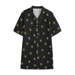Black And Gold Snowflake Pattern Print Cotton Hawaiian Shirt