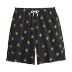 Black And Gold Snowflake Pattern Print Cotton Shorts