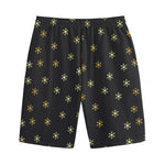 Black And Gold Snowflake Pattern Print Cotton Shorts