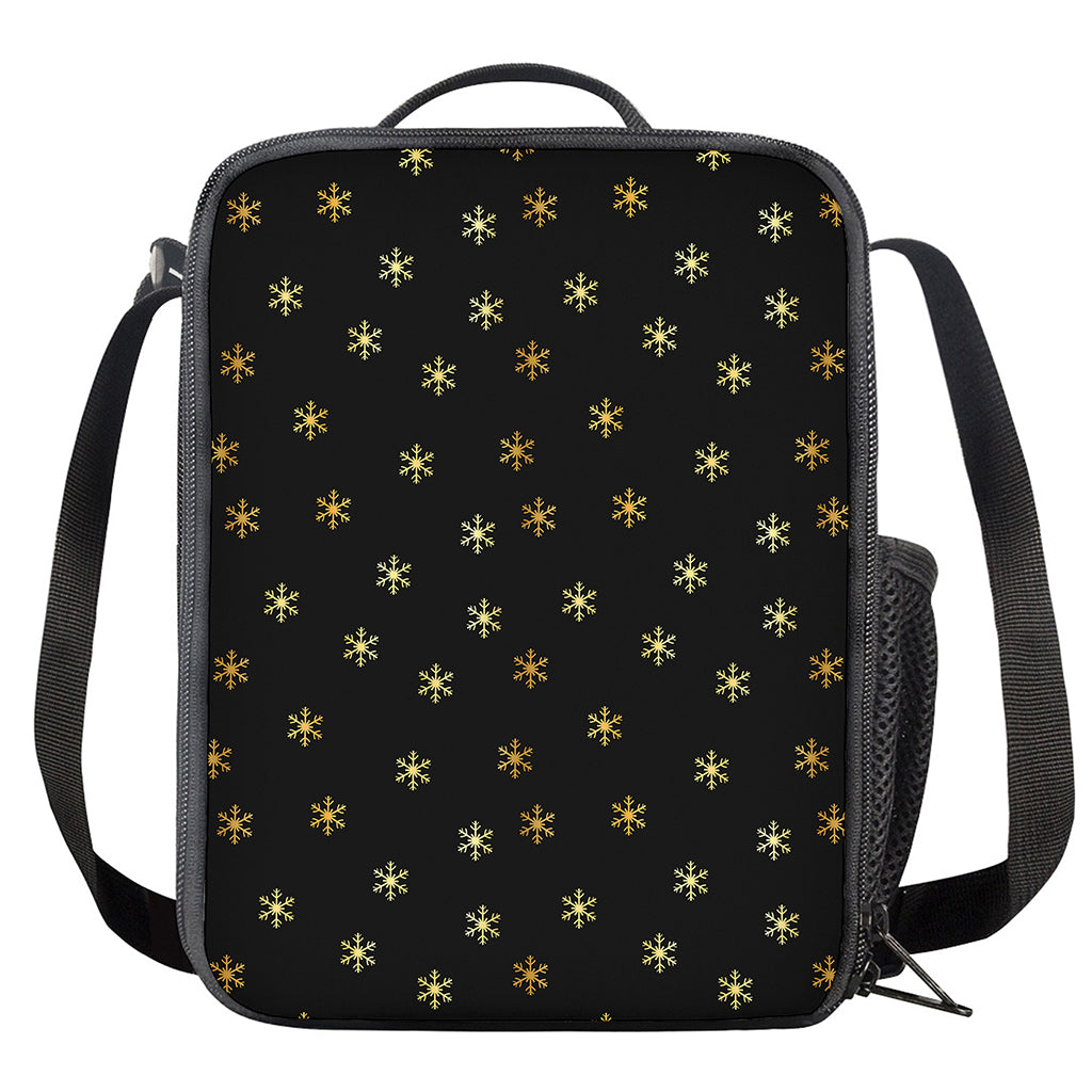 Black And Gold Snowflake Pattern Print Crossbody Lunch Bag