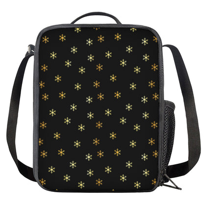 Black And Gold Snowflake Pattern Print Crossbody Lunch Bag