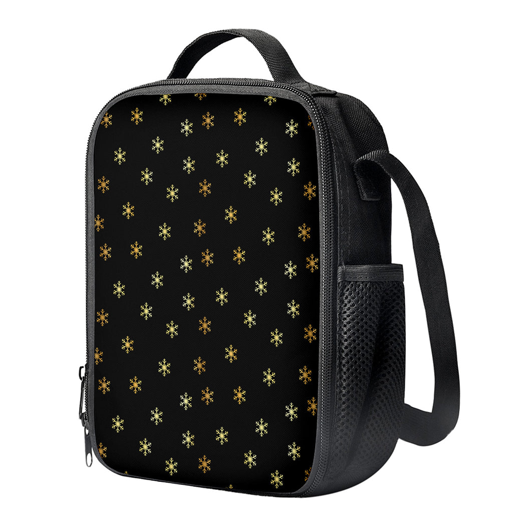 Black And Gold Snowflake Pattern Print Crossbody Lunch Bag