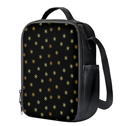 Black And Gold Snowflake Pattern Print Crossbody Lunch Bag