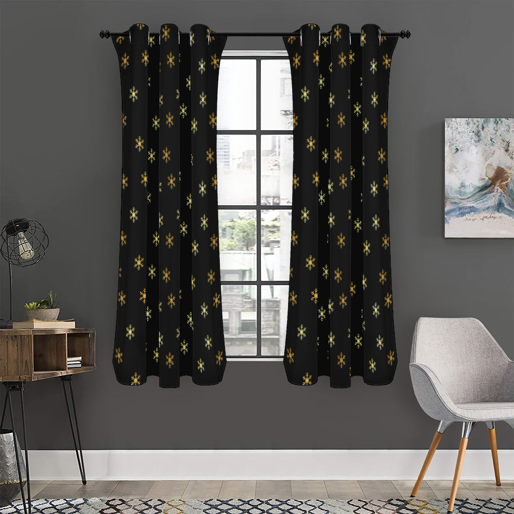 Black And Gold Snowflake Pattern Print Curtain