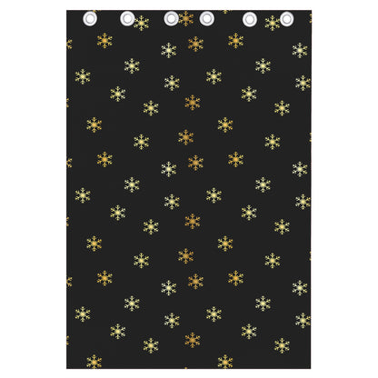 Black And Gold Snowflake Pattern Print Curtain