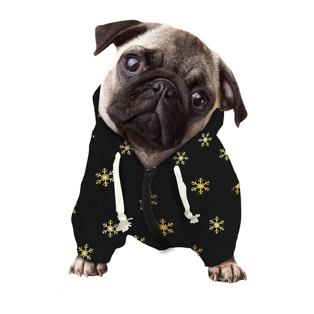 Black And Gold Snowflake Pattern Print Dog Zip Up Hoodie