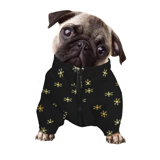 Black And Gold Snowflake Pattern Print Dog Zip Up Jacket