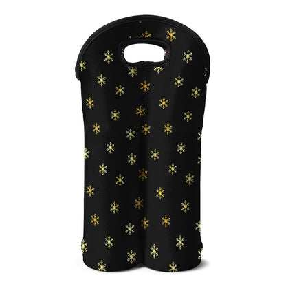 Black And Gold Snowflake Pattern Print Double Neoprene Wine Tote