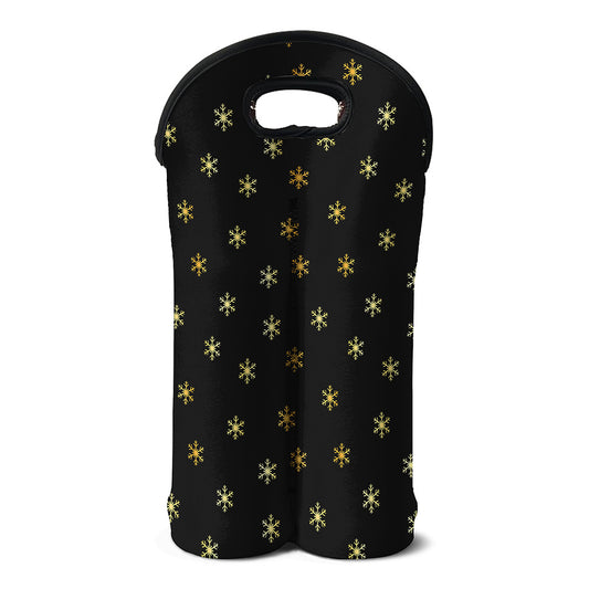 Black And Gold Snowflake Pattern Print Double Neoprene Wine Tote