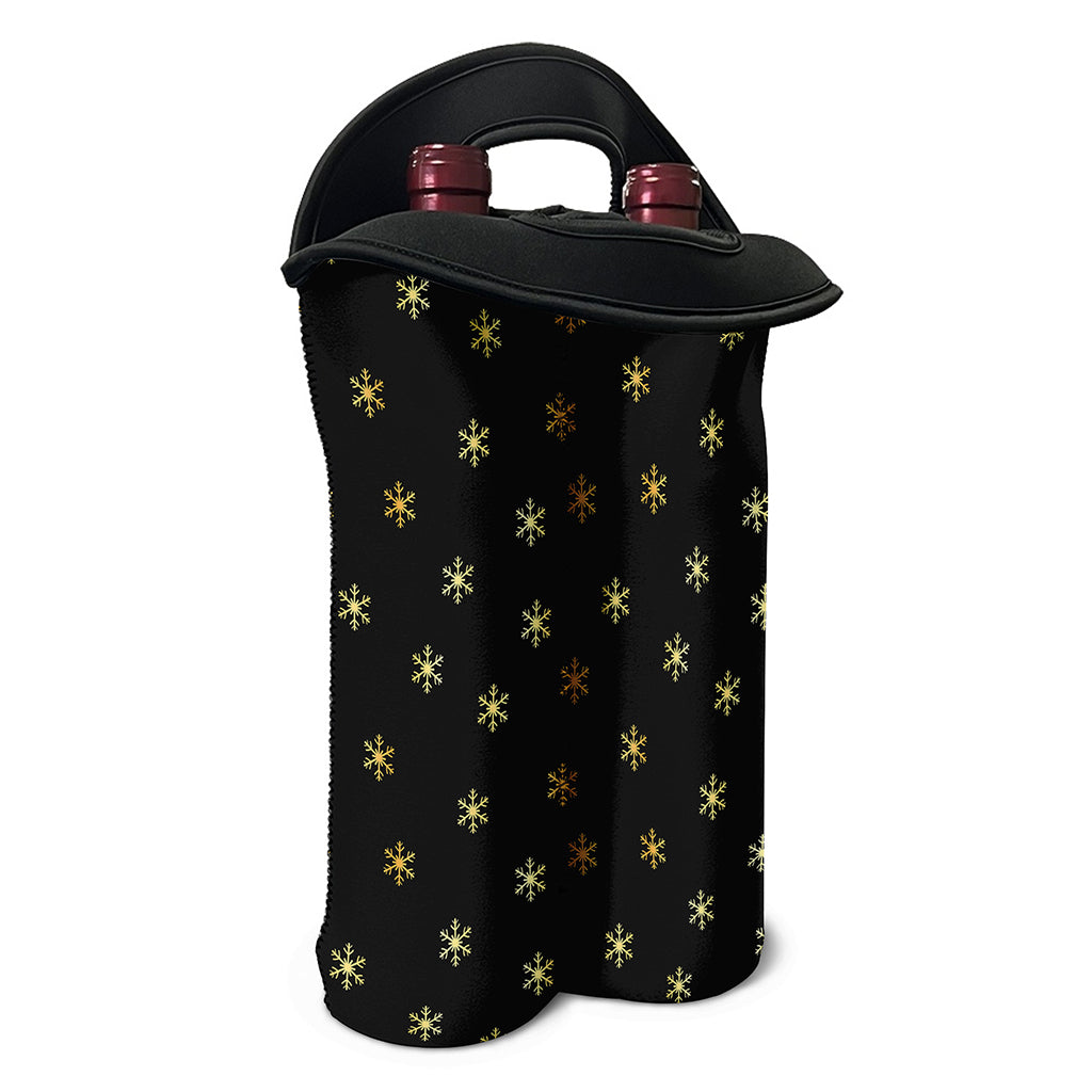 Black And Gold Snowflake Pattern Print Double Neoprene Wine Tote