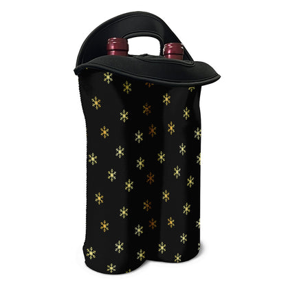 Black And Gold Snowflake Pattern Print Double Neoprene Wine Tote